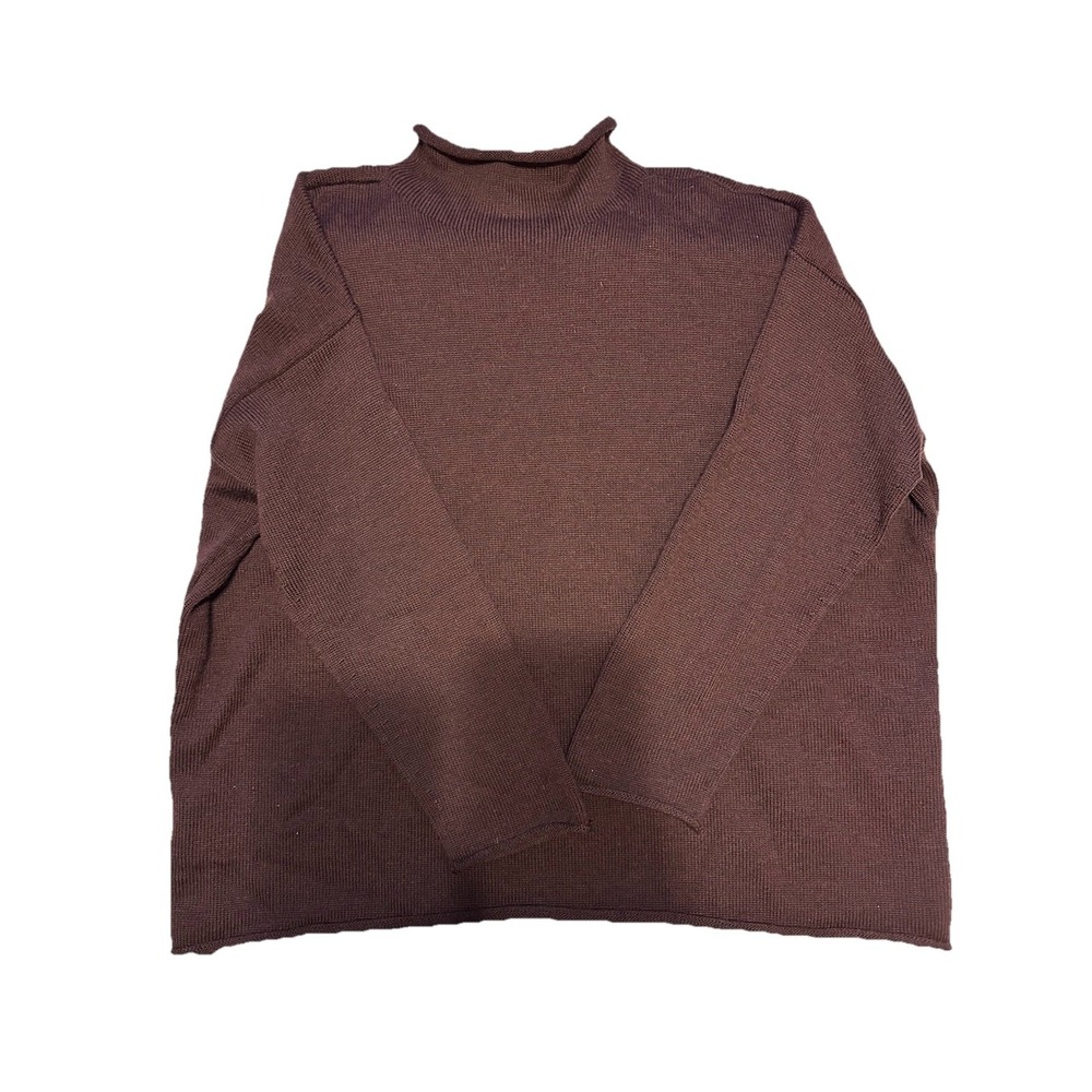 Eileen Fisher Merino Wool Sweater Mock Rolled Neck Eggplant Purple Size XL - Picture 8 of 8